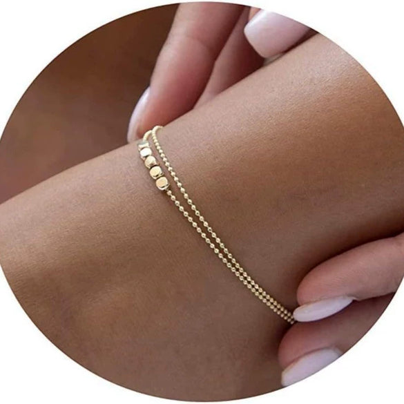 Women's Stainless Steel Geometric Heart Fishbone Snake Chain Fine Bead Paperclip Anklet Simple Fashion Foot Jewelry
