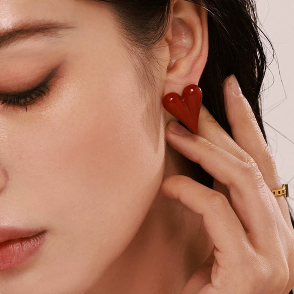 Women's 316L Stainless Steel Geometric Heart Light Luxury Color Glazed Earrings With Pvd Electroplating