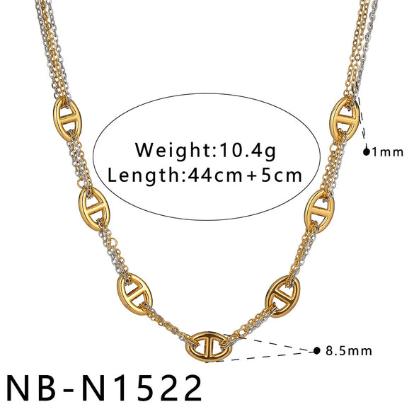 Women's Stainless Steel Geometric Heart Pig Nose Pendant Necklace With 18K Gold Vacuum Plating And Regular Chain