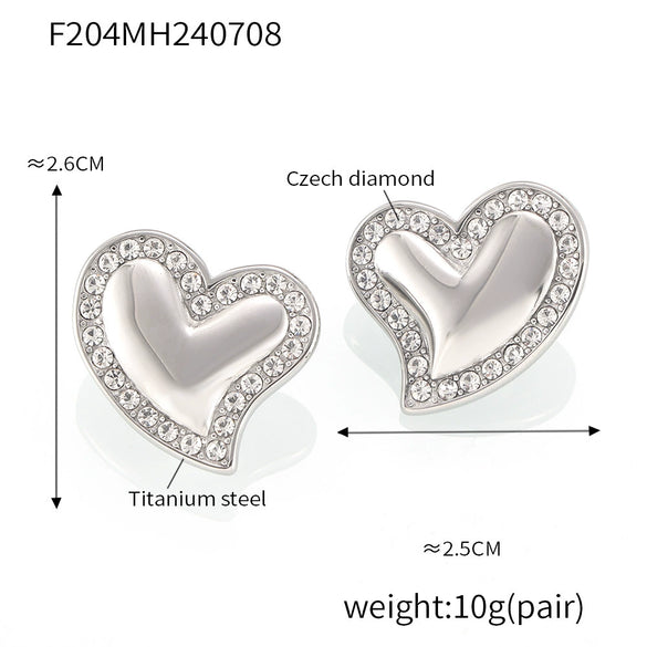 Women's 316L Stainless Steel Geometric Heart Shaped Electroplated Zircon Rhine Blue Diamond Earrings