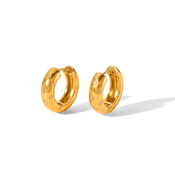 Women's Stainless Steel Geometric Hoop Diamond Earrings Electroplated
