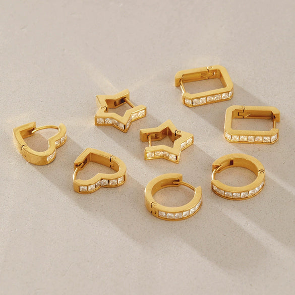 Women's Stainless Steel Geometric Hoop Earrings With Elegant Plated Finish And Sparkling Design Wholesale Jewelry