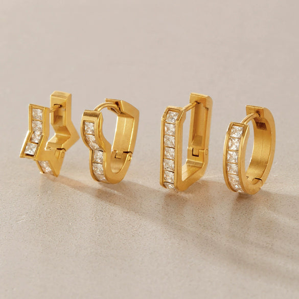 Women's Stainless Steel Geometric Hoop Earrings With Elegant Plated Finish And Sparkling Design Wholesale Jewelry