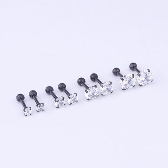 Women's Stainless Steel Geometric Inlaid Zircon Round Earrings