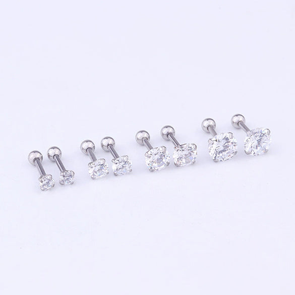 Women's Stainless Steel Geometric Inlaid Zircon Round Earrings