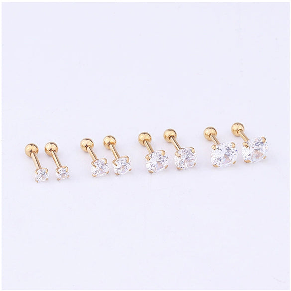 Women's Stainless Steel Geometric Inlaid Zircon Round Earrings