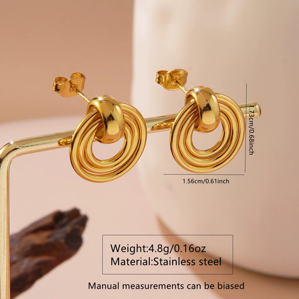 Women's Stainless Steel Geometric Interlocking Earrings Minimalist Retro Fashion Electroplated Light Luxury Jewelry
