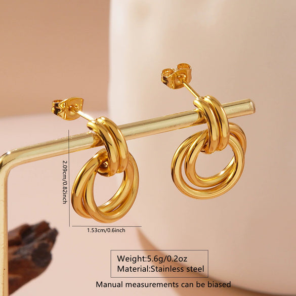 Women's Stainless Steel Geometric Interlocking Earrings Minimalist Retro Fashion Electroplated Light Luxury Jewelry