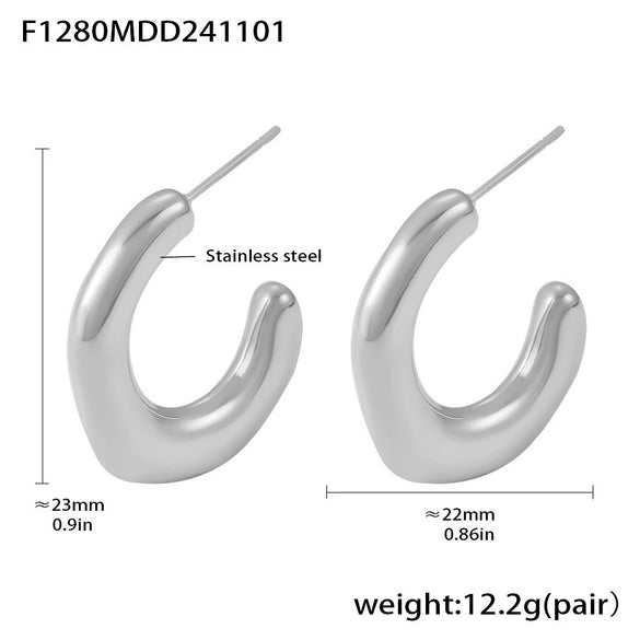Women's 316L Stainless Steel Geometric Irregular C Type Earrings Plated 18K Gold Casting Jewelry