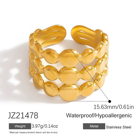 Women's Stainless Steel Geometric Irregular Opening Hand Jewelry Ring Electroplated 18K Gold Colorpreserving Light Luxury Style