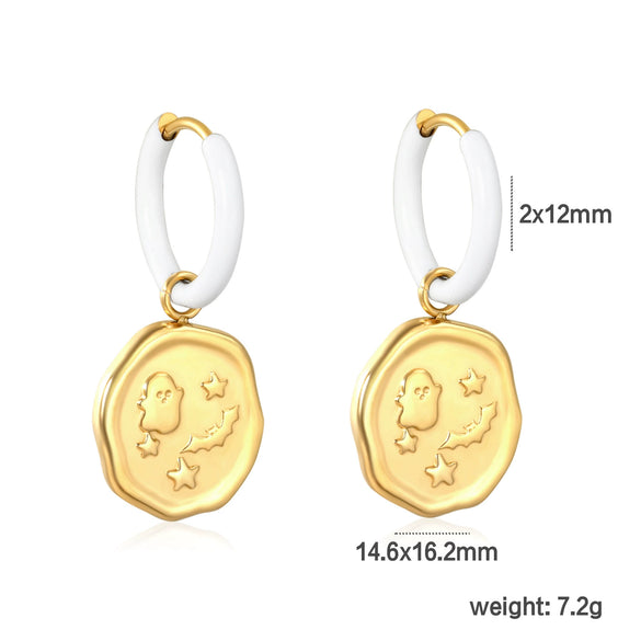 Women's Stainless Steel Geometric Jewelry Set With Irregular Oval Earrings And Heart Water Drop And Bell Motifs Electroplated Light Luxury Style