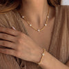 Women's Stainless Steel Geometric Jewelry Set With Rhinestone Flower Necklace And Bracelet Vacuum Electroplated Gold Finish