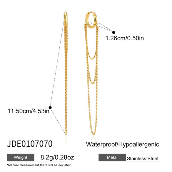 Women's Stainless Steel Geometric Layered Gradient Long Tassel Earrings With Plated Finish