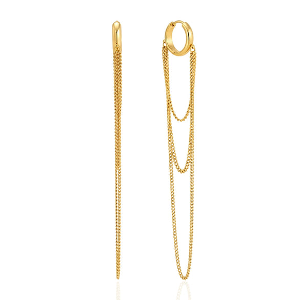 Women's Stainless Steel Geometric Layered Gradient Long Tassel Earrings With Plated Finish
