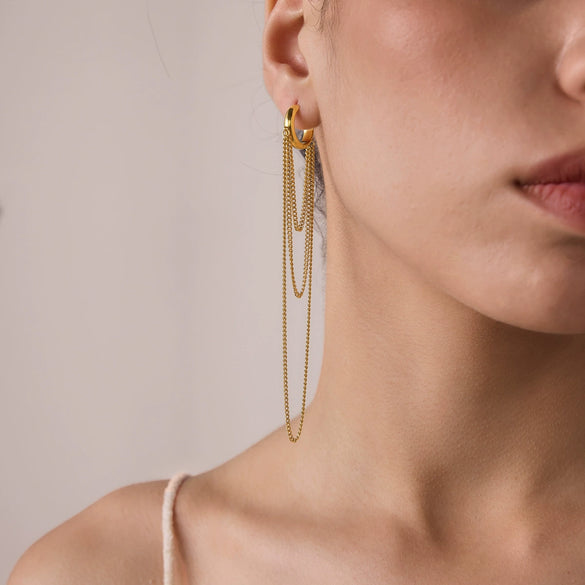 Women's Stainless Steel Geometric Layered Gradient Long Tassel Earrings With Plated Finish