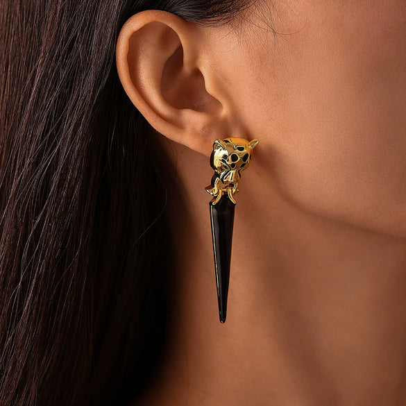 Women's 316L Stainless Steel Geometric Leopard Head Triangle Earrings With Electroplating