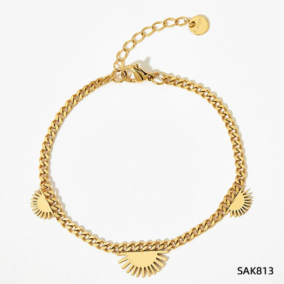 Women's Stainless Steel Geometric Light Luxury Bracelet Suit With Inlaid Colorful Zircon Electroplated