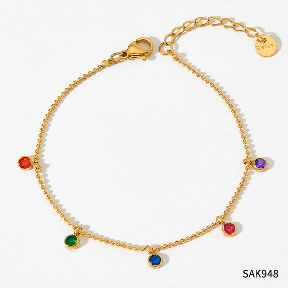 Women's Stainless Steel Geometric Light Luxury Bracelet Suit With Inlaid Colorful Zircon Electroplated