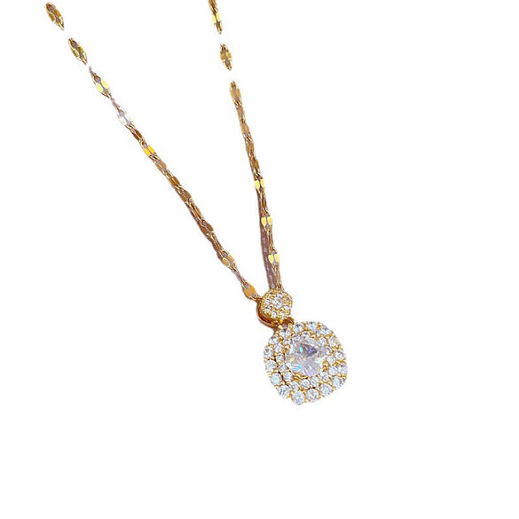 Women's Stainless Steel Geometric Light Luxury Style Micro Diamond Necklace