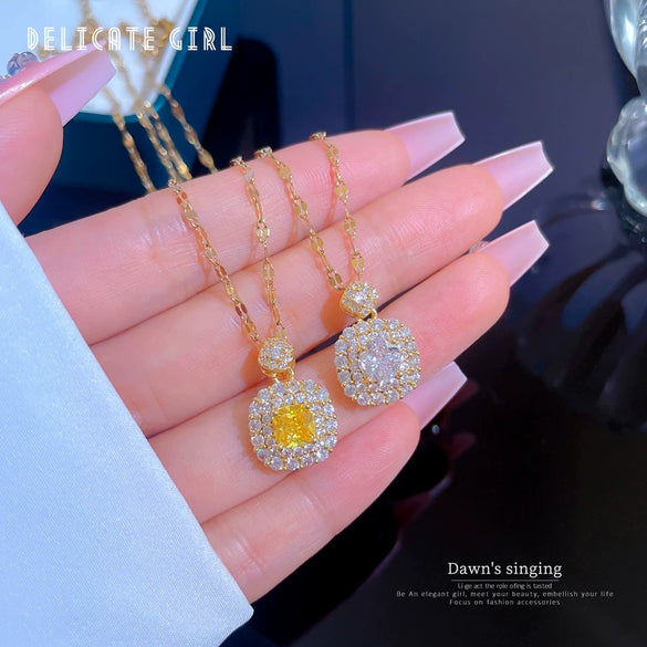 Women's Stainless Steel Geometric Light Luxury Style Micro Diamond Necklace