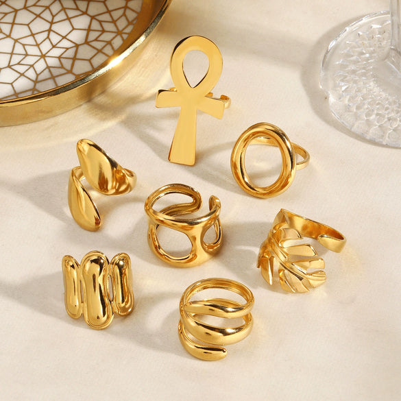 Women's Stainless Steel Geometric Line Ring With Electroplated Finish Bold Light Luxury Fashion Jewelry