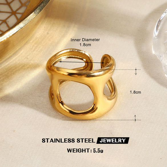 Women's Stainless Steel Geometric Line Ring With Electroplated Finish Bold Light Luxury Fashion Jewelry