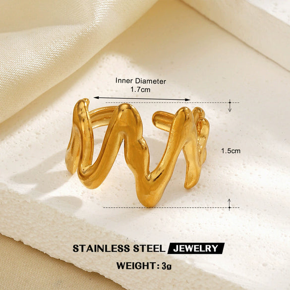 Women's Stainless Steel Geometric Line Ring With Electroplated Finish Irregular Hollow Open Statement Jewelry