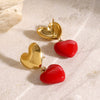 Women's Stainless Steel Geometric Love Pendant Earrings With Red Oil Drop Pattern Light Luxury Original Design Electroplated Jewelry