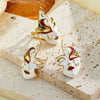 Women's Stainless Steel Geometric Mask Pattern Earrings And Ring Set With Enamel Detail And 18K Vacuum Plated Finish