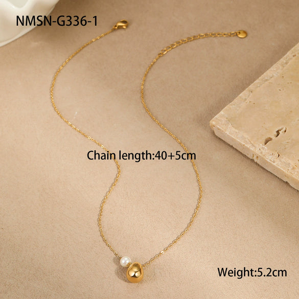 Women's Stainless Steel Geometric Minimalist Design Electroplated Imitation Pearl Pendant Necklace