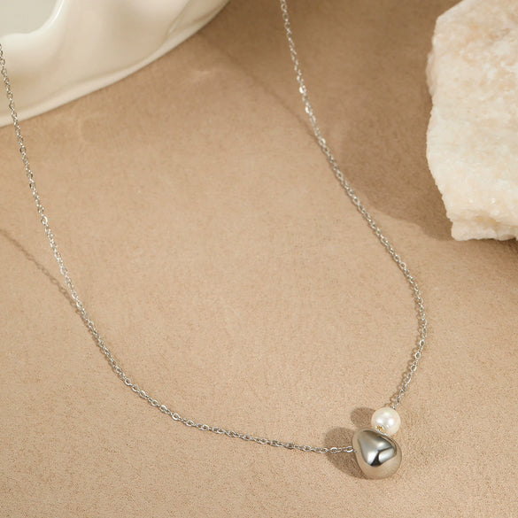 Women's Stainless Steel Geometric Minimalist Design Electroplated Imitation Pearl Pendant Necklace