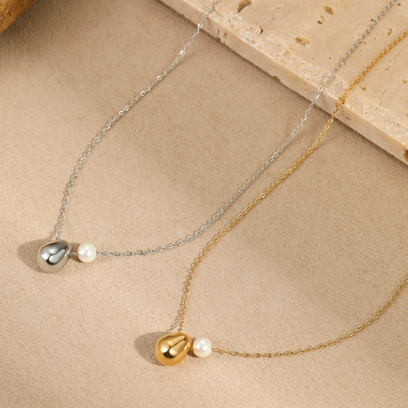 Women's Stainless Steel Geometric Minimalist Design Electroplated Imitation Pearl Pendant Necklace
