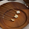 Women's Stainless Steel Geometric Mother Of Pearl Long Necklace With 18K Gold Vacuum Plating Minimalist Light Luxury Chain