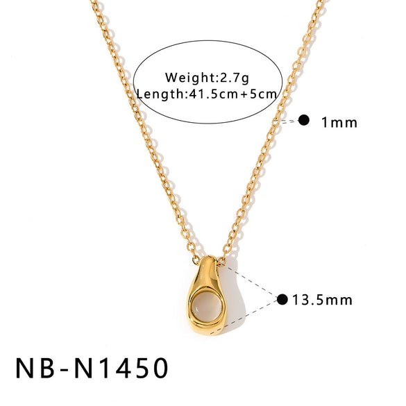 Women's Stainless Steel Geometric Mother Of Pearl Long Necklace With 18K Gold Vacuum Plating Minimalist Light Luxury Chain