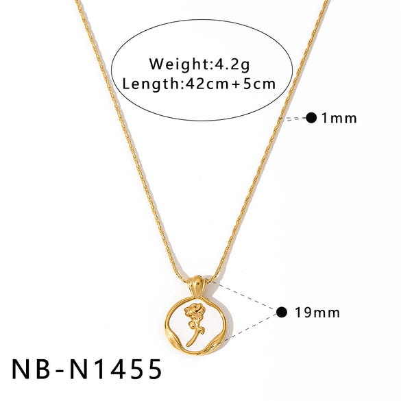Women's Stainless Steel Geometric Mother Of Pearl Long Necklace With 18K Gold Vacuum Plating Minimalist Light Luxury Chain