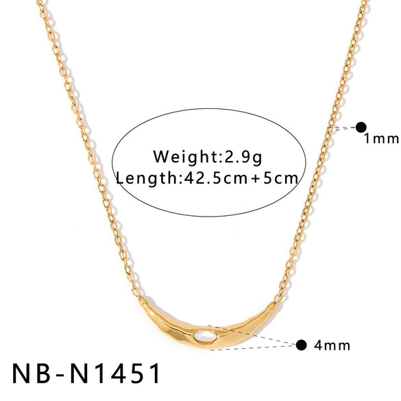 Women's Stainless Steel Geometric Mother Of Pearl Long Necklace With 18K Gold Vacuum Plating Minimalist Light Luxury Chain
