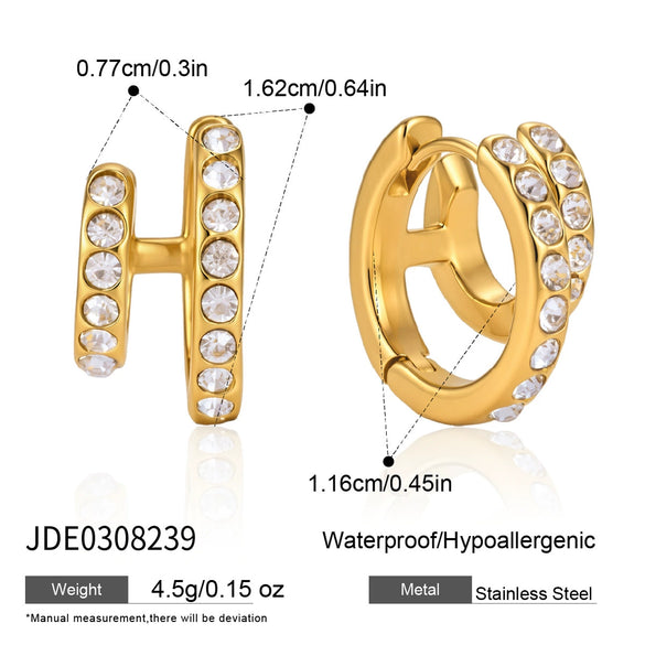 Women's Stainless Steel Geometric Multilayer Hoop Earrings With Sparkling Zirconia Accents And Plated Finish