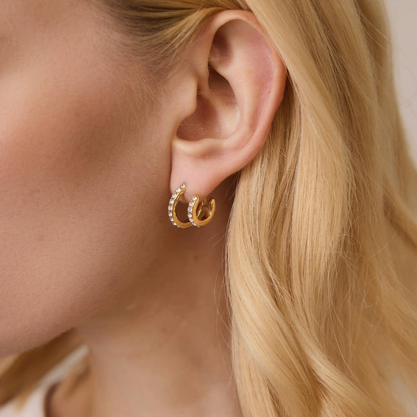 Women's Stainless Steel Geometric Multilayer Hoop Earrings With Sparkling Zirconia Accents And Plated Finish