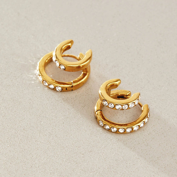 Women's Stainless Steel Geometric Multilayer Hoop Earrings With Sparkling Zirconia Accents And Plated Finish
