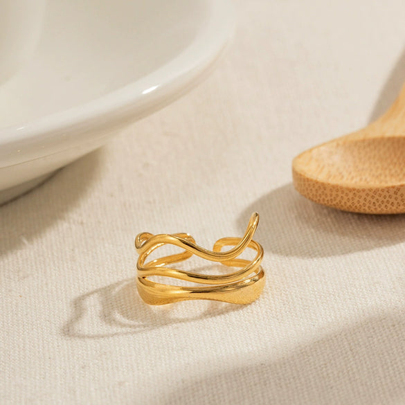 Women's Stainless Steel Geometric Multilayer Water Ripple Open Ring Accessories With Electroplating