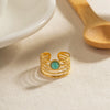 Women's Stainless Steel Geometric Multilayer Wide Ring Electroplated With 18K Gold And Blue Tianhe Stone Nonfading
