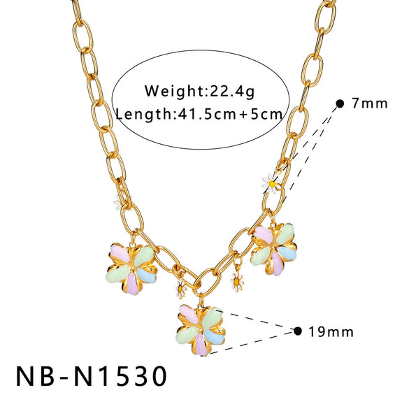 Women's Stainless Steel Geometric Oil Drip Flower Necklace With 18K Gold Vacuum Plated Finish And Regular Chain