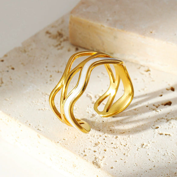 Women's Stainless Steel Geometric Oil Dripping Wavy Open Ring With Electroplating