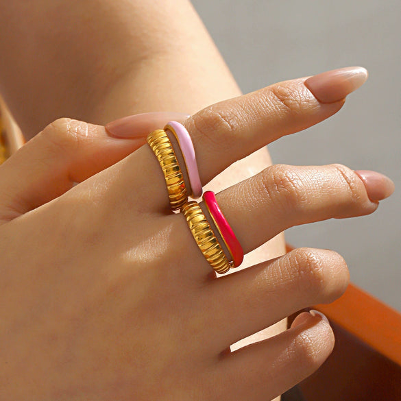 Women's Stainless Steel Geometric Oil Drop Hiphop Ring Electroplated