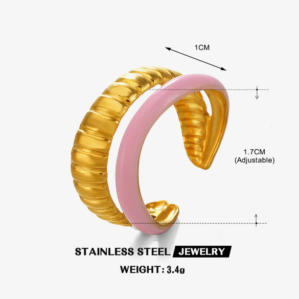 Women's Stainless Steel Geometric Oil Drop Hiphop Ring Electroplated