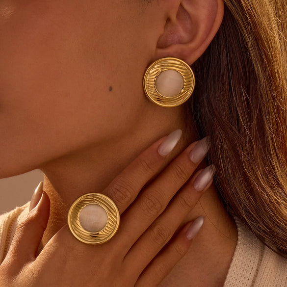 Women's Stainless Steel Geometric Open Ring Earrings With Electroplating In Fashion Style