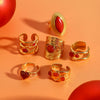 Women's Stainless Steel Geometric Open Ring With Red Agate Electroplated Hand Jewelry