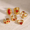 Women's Stainless Steel Geometric Open Ring With Red Agate Electroplated Hand Jewelry