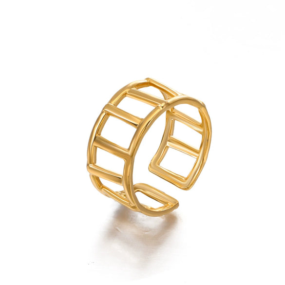 Women's Stainless Steel Geometric Opening Adjustable Ring 18K Gold Plated