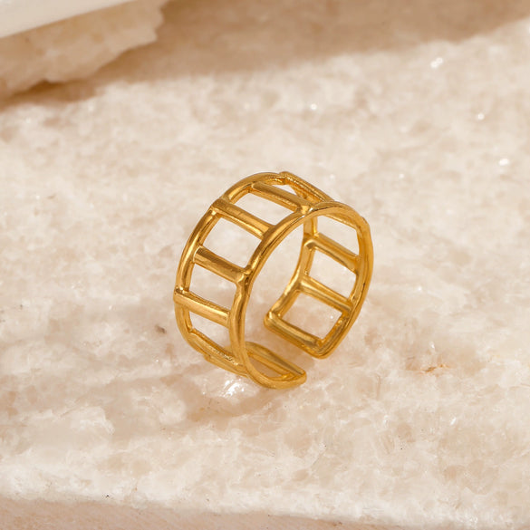 Women's Stainless Steel Geometric Opening Adjustable Ring 18K Gold Plated